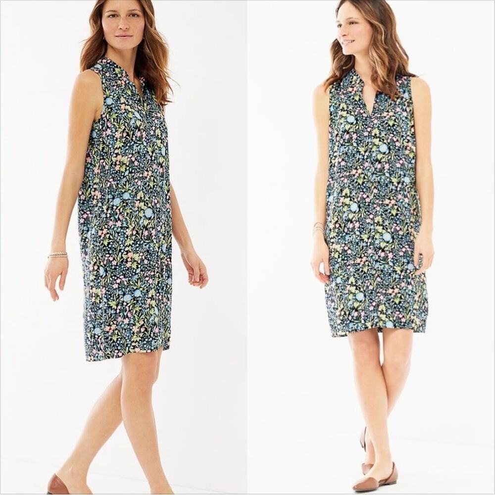 J. Jill Floral Button Front Floral Sleeveless Tunic Dress Rayon M